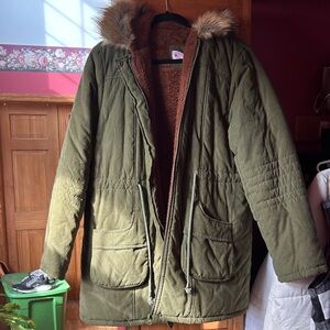 Olive Green Kids Parka Coat.